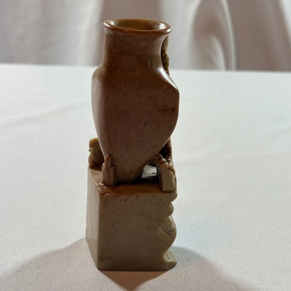 Vintage Hand Carved Soapstone Bud Vase Chinese Floral Relief Tan 5.5 Inch